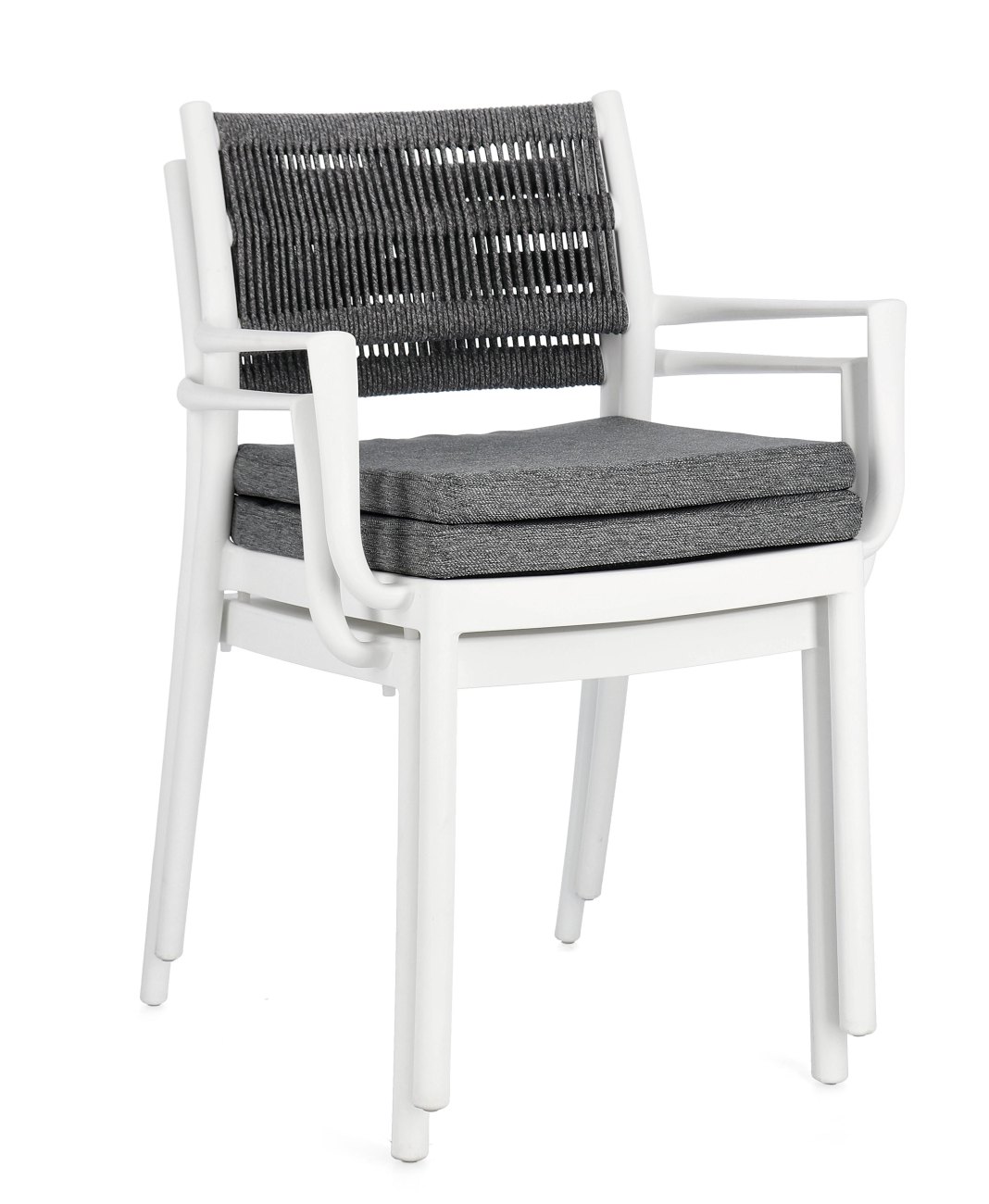 Gartenstuhl Alvin mit Armlehne, Weiß / Dunkelgrau