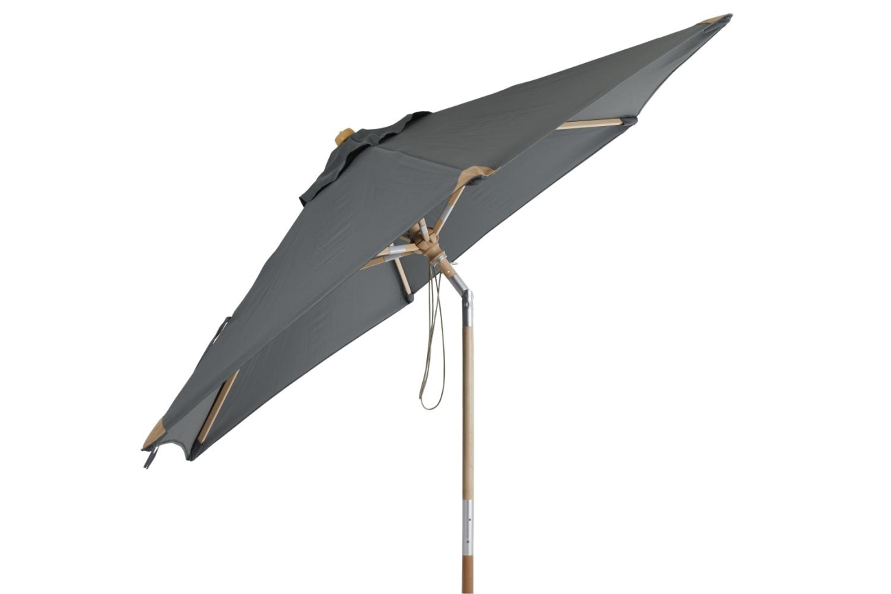 Der Sonnenschirm Trieste überzeugt mit seinem modernen Design. Gefertigt wurde er aus Kunstfasern, welcher einen grauen Farbton besitzt. Das Gestell ist aus Buchenholz und hat eine natürliche Farbe. Der Schirm hat einen Durchmesser von 250 cm.