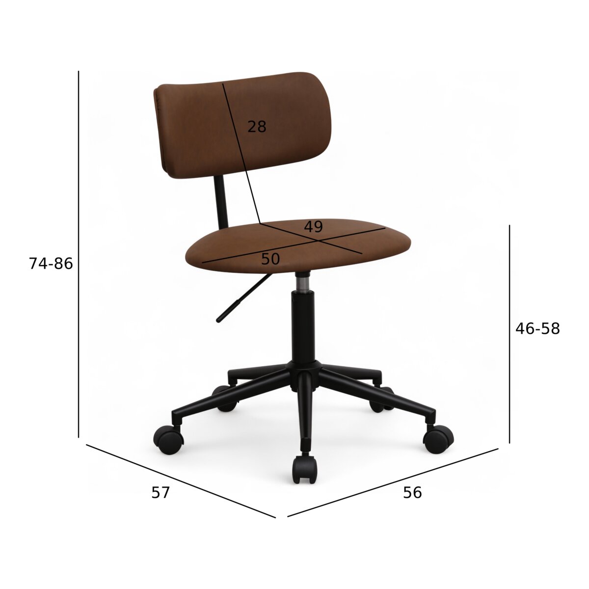 Bürostuhl Xory aus Kunstleder - Drehbar, Höhenverstellbar, Neigbar, Dunkelbraun