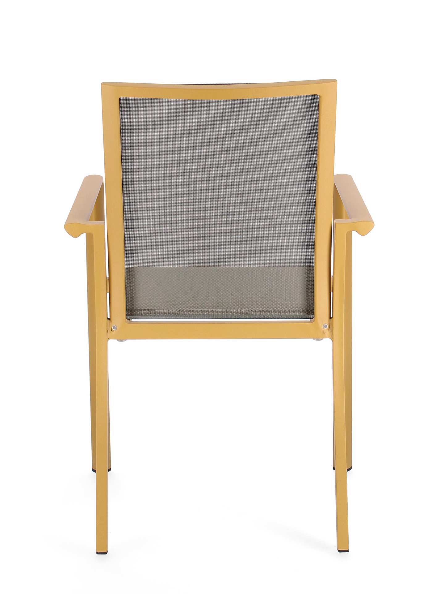 Der Gartenstuhl Konnor überzeugt mit seinem modernen Design. Gefertigt wurde er aus Textilene, welcher einen grauen Farbton besitzt. Das Gestell ist aus Aluminium und hat eine gelbe Farbe. Der Stuhl verfügt über eine Sitzhöhe von 45 cm und ist für den Out