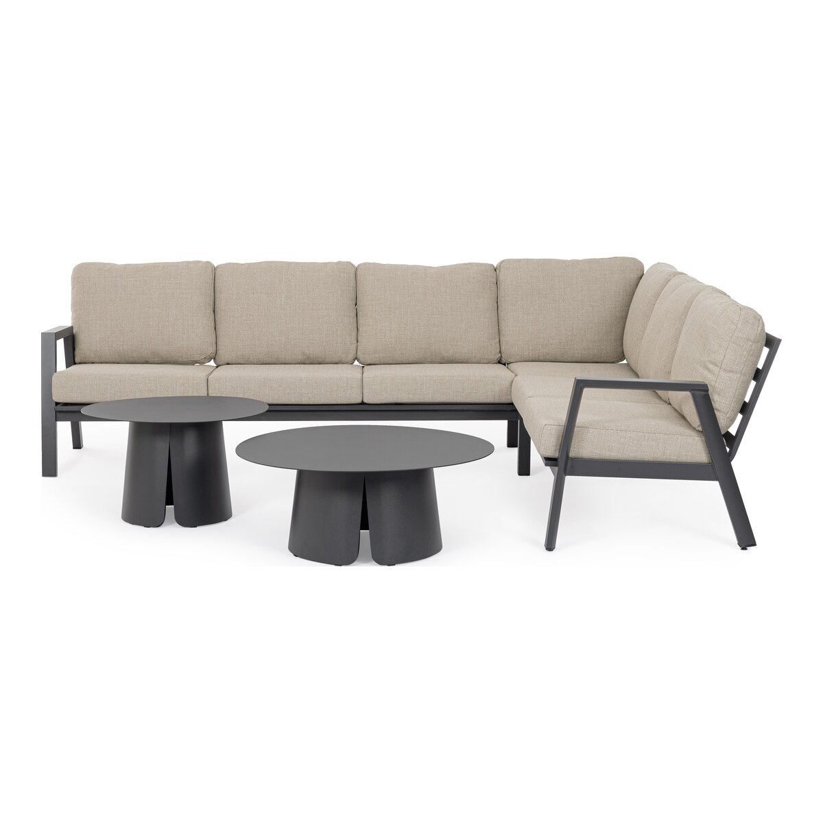 Gartenecksofa Flaminio - Aluminium Anthrazit, Olefin-Stoff Taupe