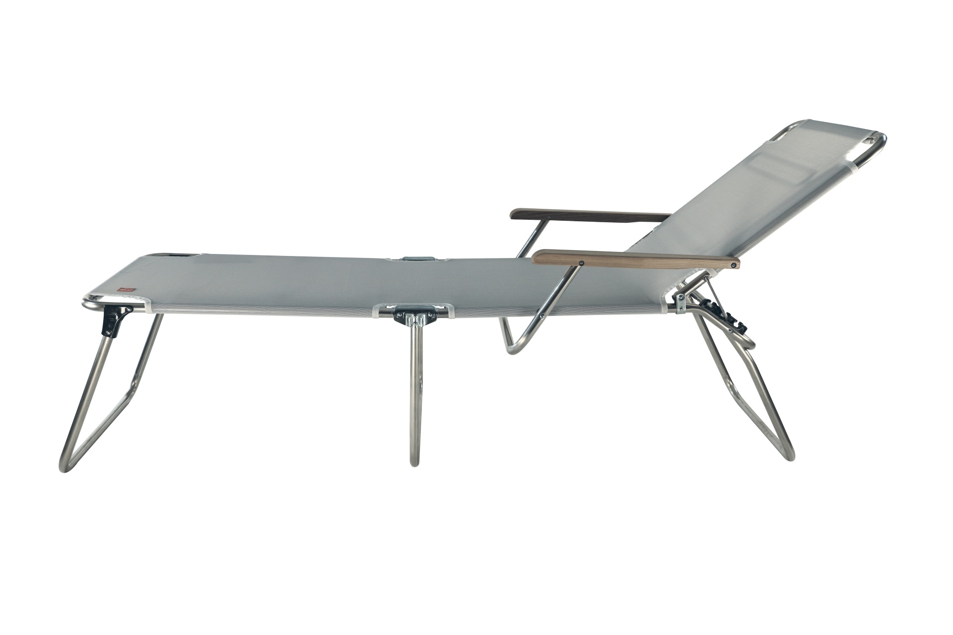 Dreibeinliege Amigo 40+ aus Aluminium mit Armlehne, Silbergrau Dreibeinliege Amigo 40+ aus Aluminium mit Armlehne, Silbergrau