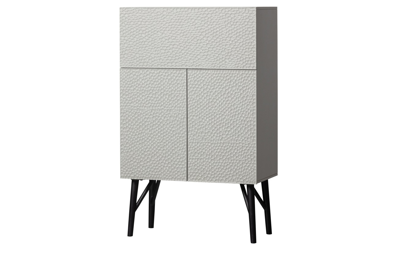 Barschrank Carved Organic aus Mangoholz, Hellgrau Barschrank Carved Organic aus Mangoholz, Hellgrau