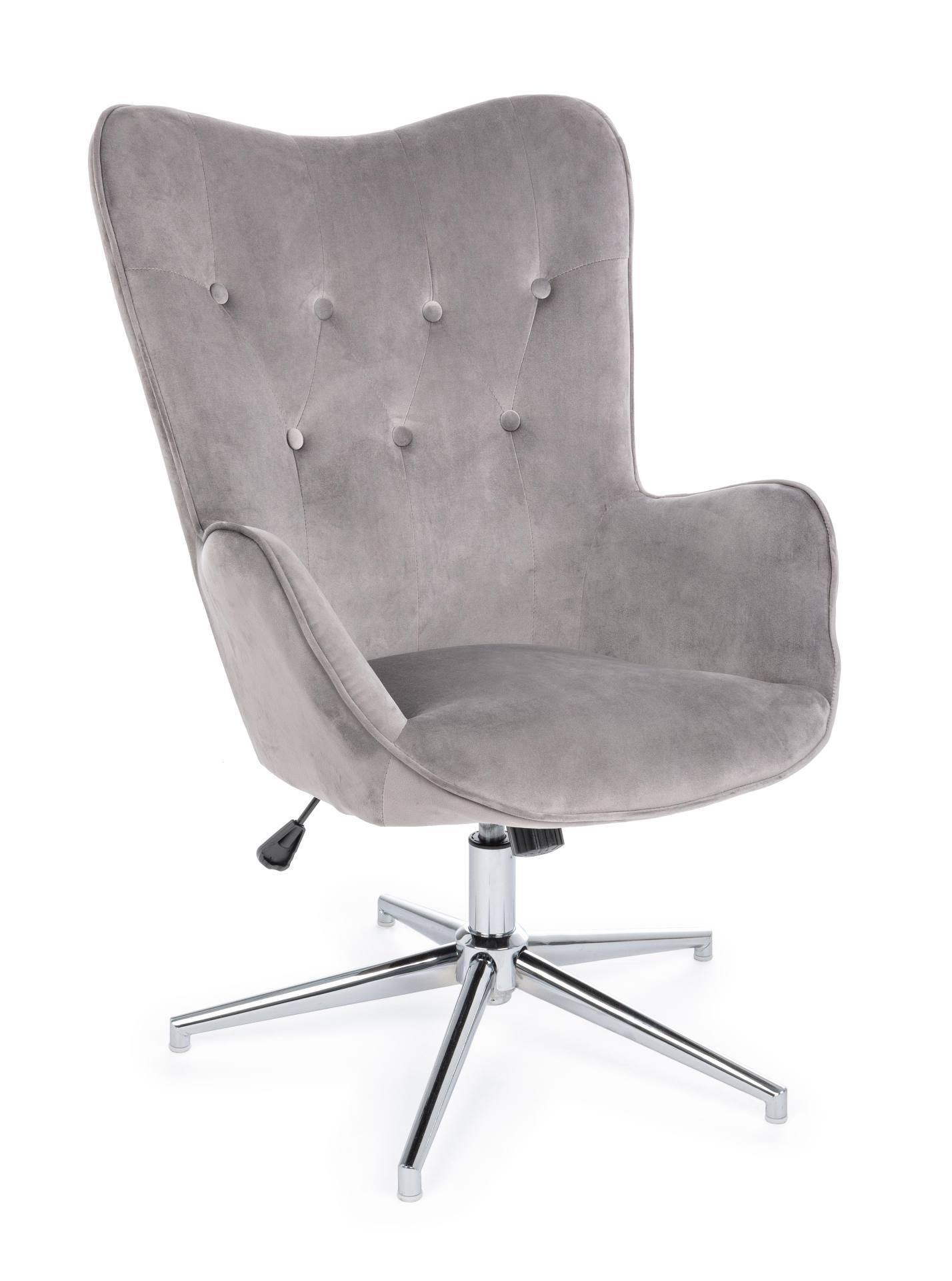 Der Sessel Farida überzeugt mit seinem modernen Design. Gefertigt wurde er aus Samt, welcher einen grauen Farbton besitzt. Das Gestell ist aus Metall und hat eine silberne Farbe. Der Sessel besitzt eine Sitzhöhe von 45 cm. Die Breite beträgt 69 cm. Der Se