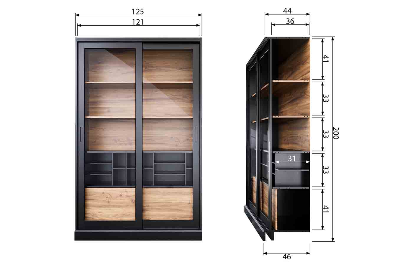 Vitrine James Schwarz aus Kiefernholz