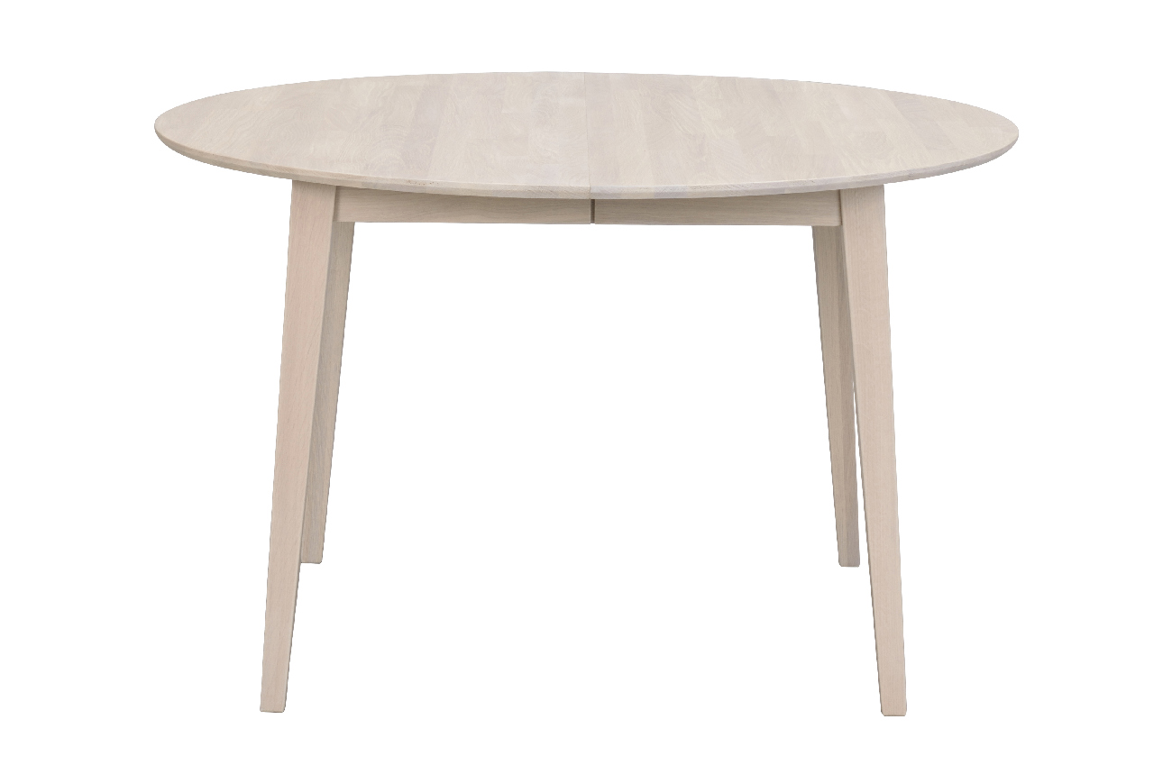 Esstisch Filippa Rund mit Auszug, 120/165cm, Eiche Weiß pigmentiert