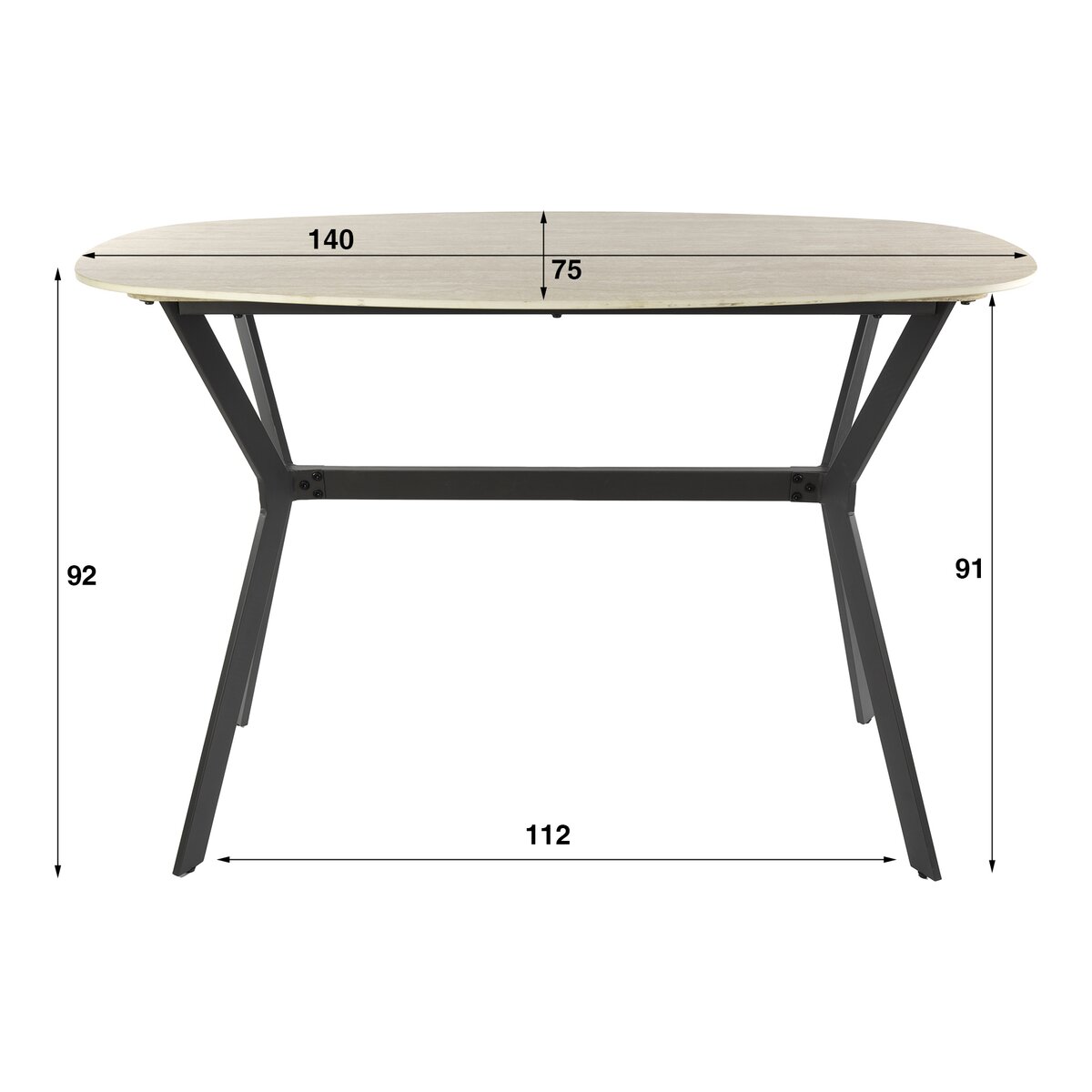 Bartisch Onam 140 cm mit ovaler Keramikplatte in Travertinoptik