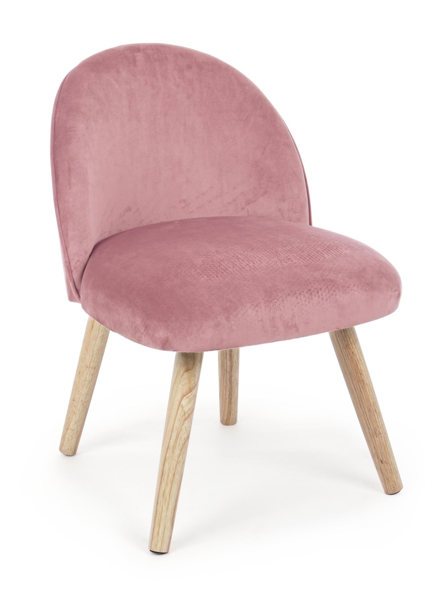 Der Stuhl Adeline überzeugt mit seinem klassischen Design. Gefertigt wurde er aus Stoff in Samt-Optik, welcher einen rosa Farbton besitzt. Das Gestell ist aus Buchenholz und hat eine natürliche Farbe. Der Stuhl besitzt eine Sitzhöhe von 42 cm. Die Breite 