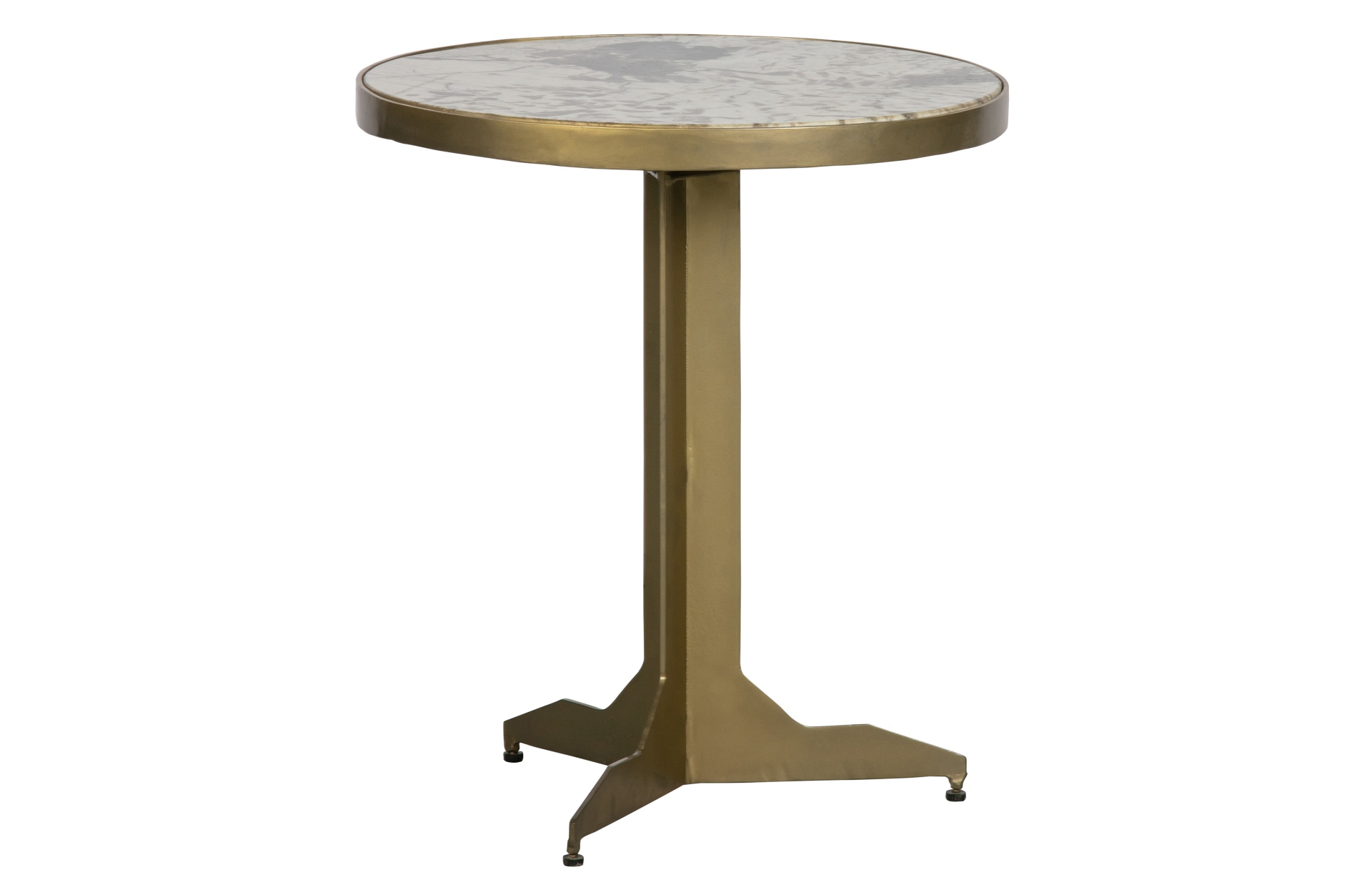 Der Beistelltisch Cute überzeugt mit seinem besonderem Design. Die Tischplatte wurde aus Marmor gefertigt und das Gestell in goldener Farbe ist aus Metall.