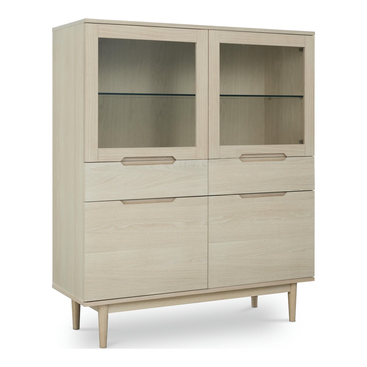 Highboard Enimeta Eiche Whitewash 146 cm - 4 Türen, 2 Schubladen, LED & Soft-Close