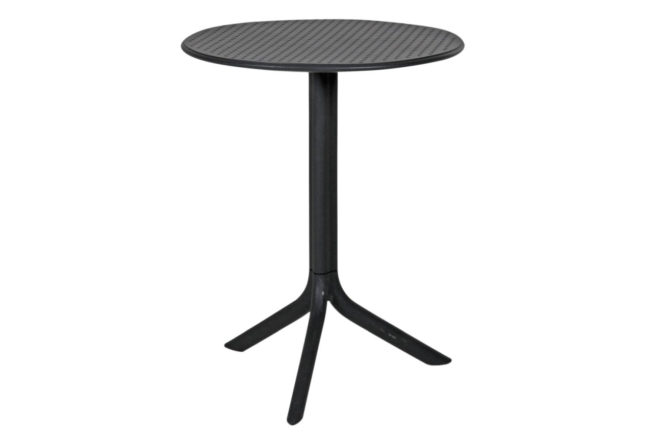 Der Gartenesstisch Step überzeugt mit seinem modernen Design. Gefertigt wurde die Tischplatte aus Metall und hat einen Anthrazit Farbton. Das Gestell ist auch aus Metall und hat eine Anthrazit Farbe. Der Tisch besitzt einen Durchmesser von 60 cm.