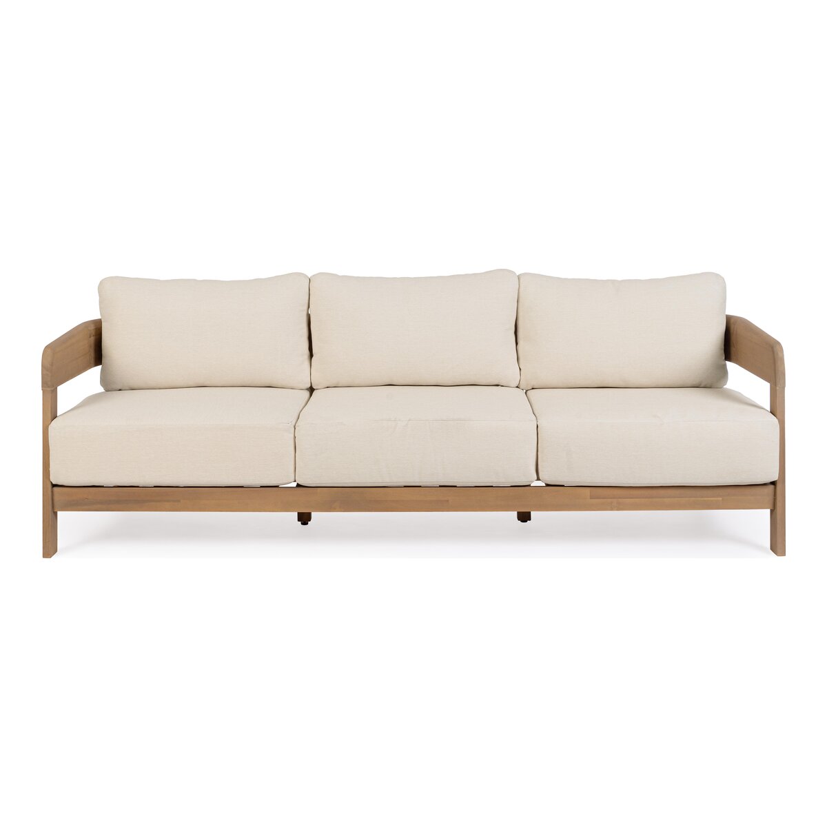 3-Sitzer Gartensofa Pablo - Akazienholz Natur & Olefin-Stoff Beige,