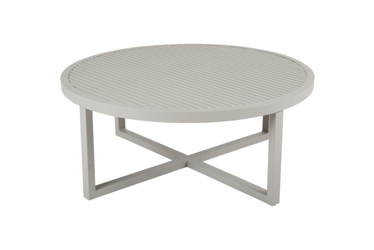 Der Gartencouchtisch Vevi überzeugt mit seinem modernen Design. Gefertigt wurde die Tischplatte aus Metall, welche einen Kaki Farbton besitzt. Das Gestell ist auch aus Metall und hat eine Kaki Farbe. Der Tisch besitzt einen Durchmesser von 100 cm.