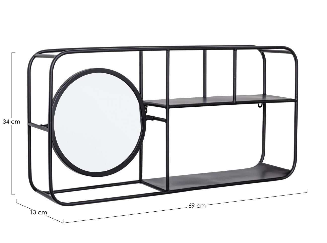 Wandregal Nucleos mit Spiegel, Schwarz
