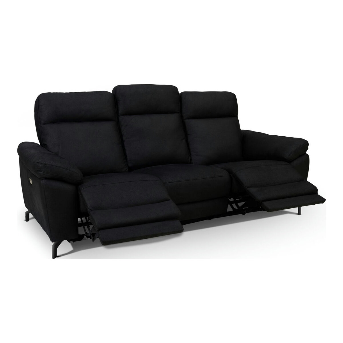 3-Sitzer Relaxsofa Astella Stoff Schwarz - Elektrisches Sofa mit Liegefunktion & USB