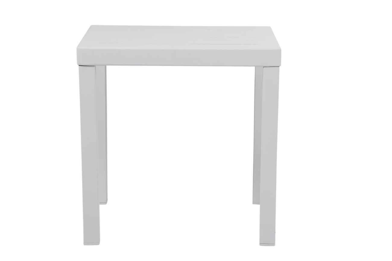 Der Gartenbeistelltisch Belfort überzeugt mit seinem modernen Design. Gefertigt wurde die Tischplatte aus Metall und besitzt einen weißen Farbton. Das Gestell ist auch aus Metall und hat eine weiße Farbe. Der Tisch besitzt eine Länger von 50 cm.