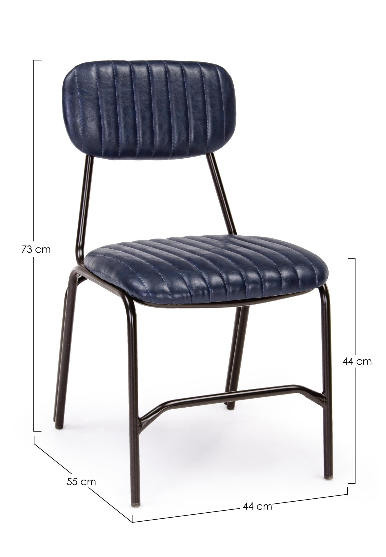 Der Stuhl Debbie überzeugt mit seinem industriellen Design. Gefertigt wurde der Stuhl aus Kunstleder, welches einen blauen Farbton besitzt. Das Gestell ist aus Metall und ist Schwarz. Die Sitzhöhe beträgt 44 cm.