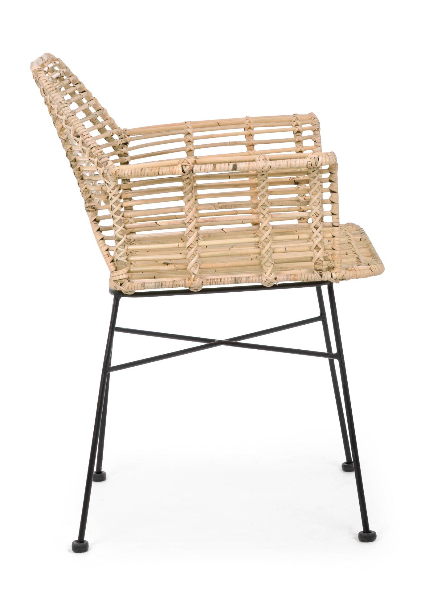 Der Stuhl Tunas überzeugt mit seinem modernem Design. Gefertigt wurde der Stuhl aus einem Kabugeflecht, welches einen natürlichen Farbton besitzt. Das Gestell ist aus Metall und ist Schwarz.