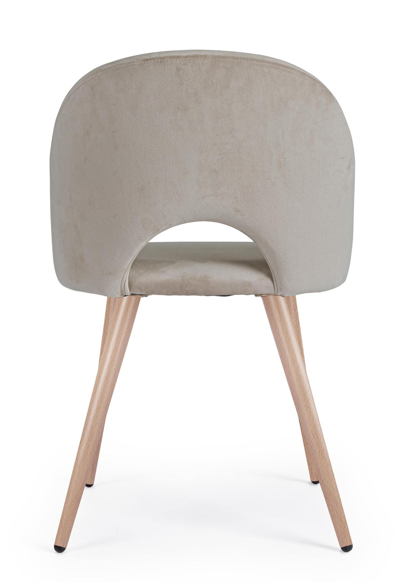 Der Esszimmerstuhl Linzey besitzt einen Samt-Bezug, welcher einen Taupe Farbton besitzt. Das Gestell ist aus Metall und hat eine Holz-Optik. Das Design des Stuhls ist modern. Die Sitzhöhe des Stuhls beträgt 46 cm.