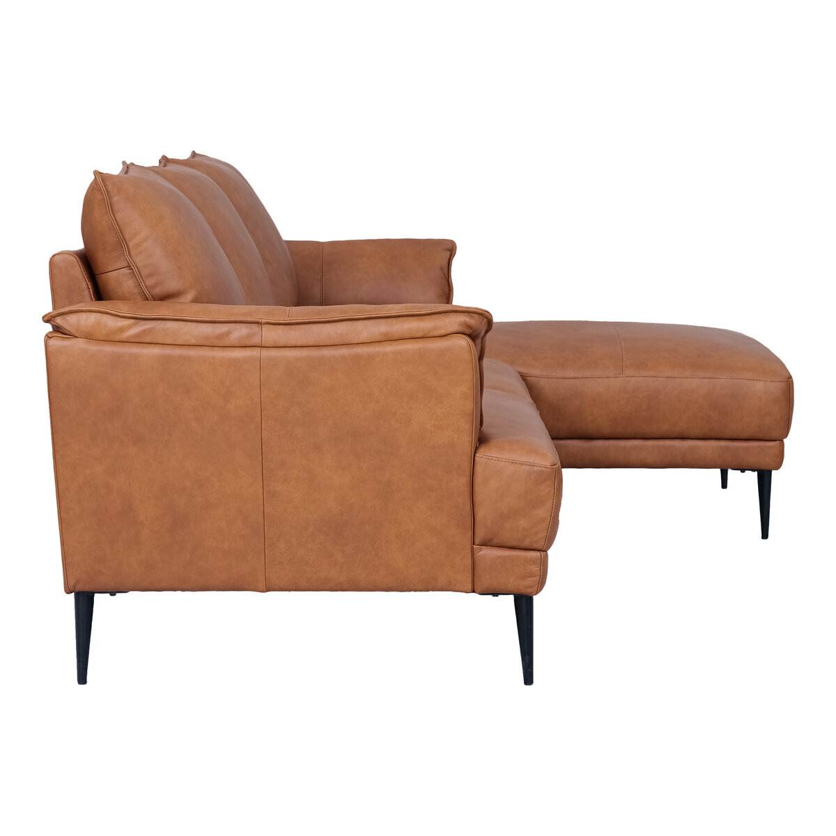 Ecksofa Luso Cognac Echtleder - Rechte Recamiere, Taschenfederkern & Metallfüßen