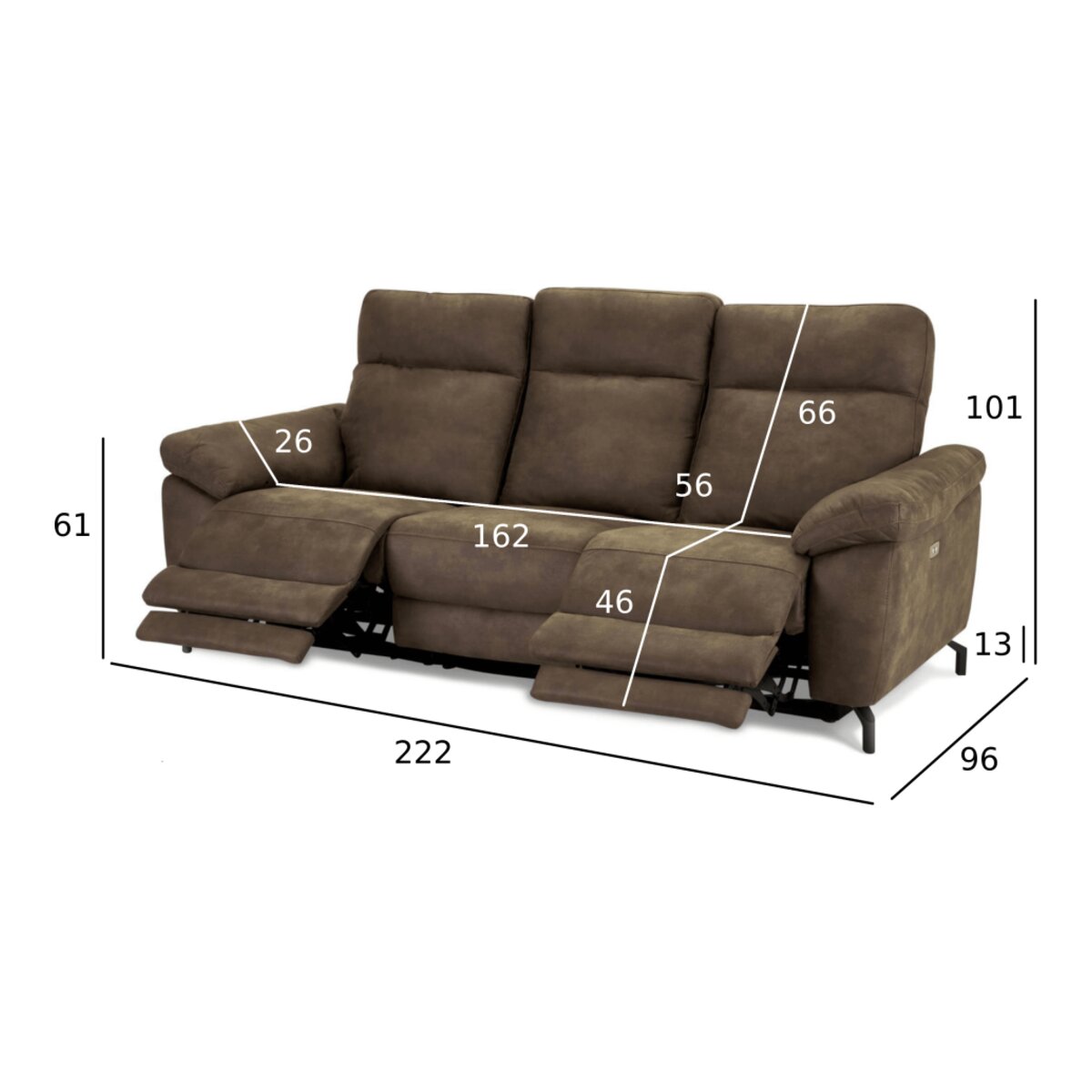 3-Sitzer Relaxsofa Astella Stoff Taupe - Elektrisches Sofa mit Liegefunktion & USB | 3-Sitzer | Taupe