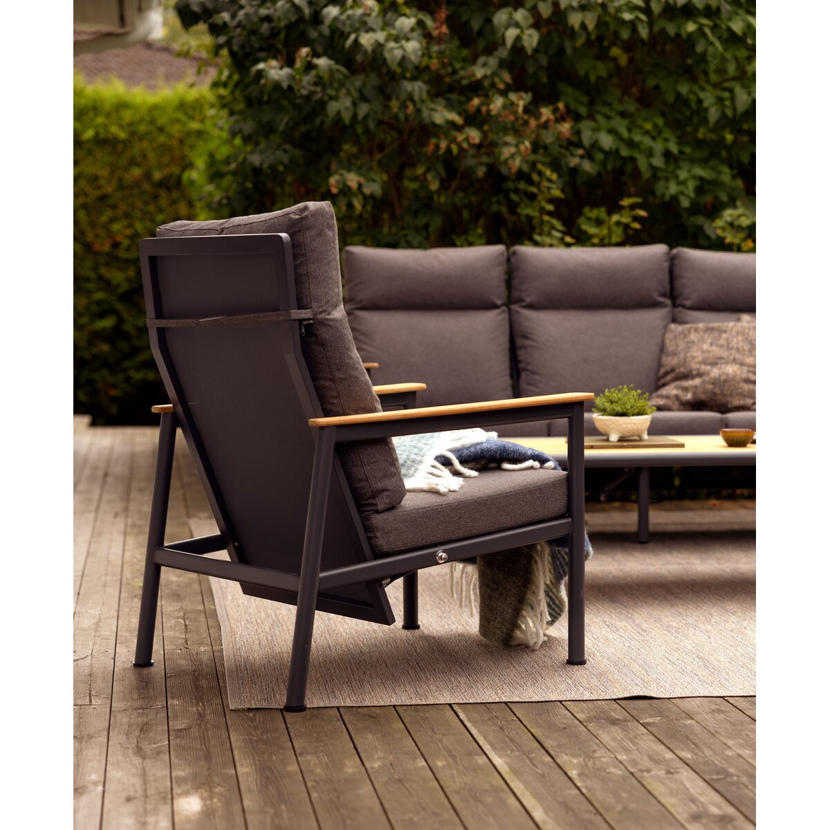 Gartensessel Gordon Anthrazit - Aluminium & Outdoor-Stoff, verstellbare Lehne
