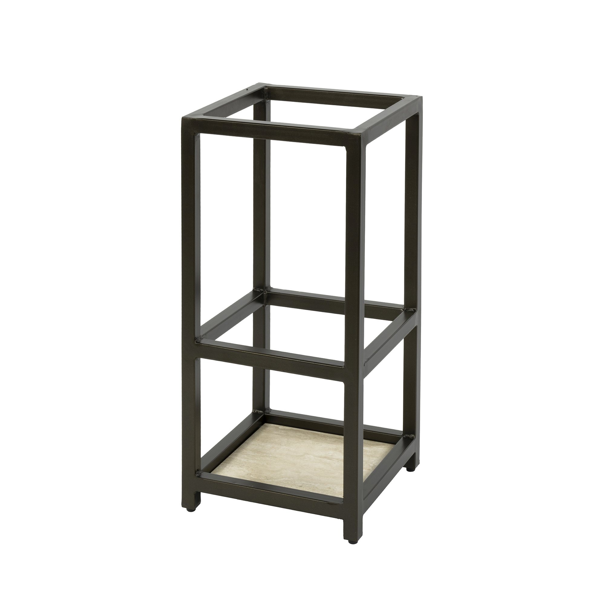 Schirmständer Aret aus Metall mit Bronze-Finish und Auffangschale