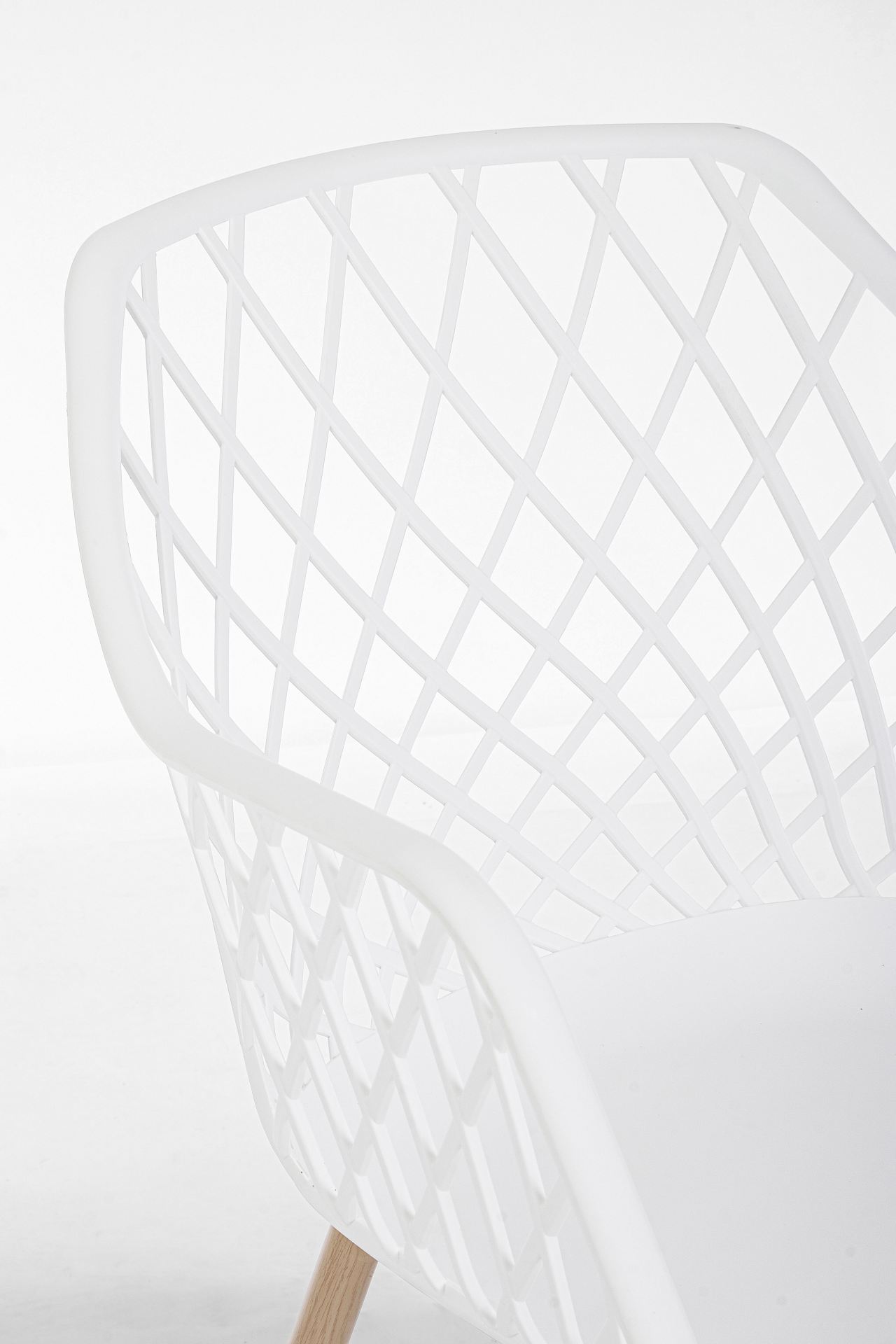 Der Stuhl Optik wurde aus Kunststoff gefertigt, welcher einen weißen Farbton besitzt. Das Gestell ist aus Metall und hat eine Holz-Optik. Das Design des Stuhls ist modern gehalten. Die Sitzhöhe beträgt 44 cm.