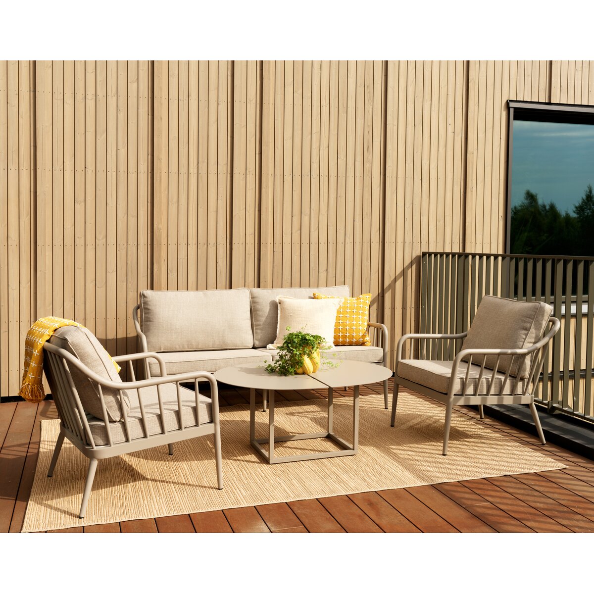 Gartensessel Coleville Khaki/Burlap Beige - aus Aluminium & Olefin, inkl. Kissen