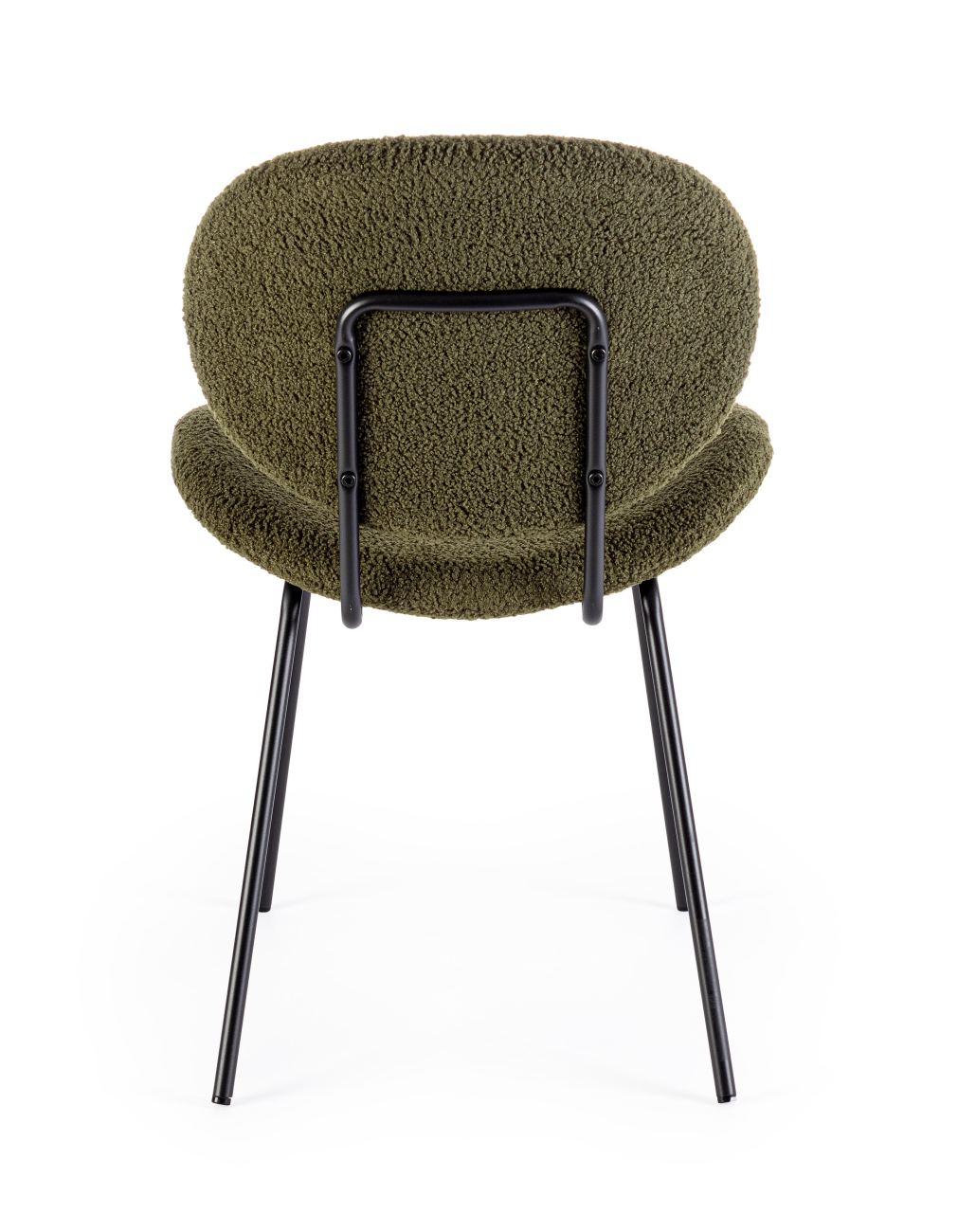 Der Esszimmerstuhl Maddie überzeugt mit seinem modernen Stil. Gefertigt wurde er aus Boucle-Stoff, welcher einen dunkelgrünen Farbton besitzt. Das Gestell ist aus Metall und hat eine schwarze Farbe. Der Stuhl besitzt eine Sitzhöhe von 46 cm.
