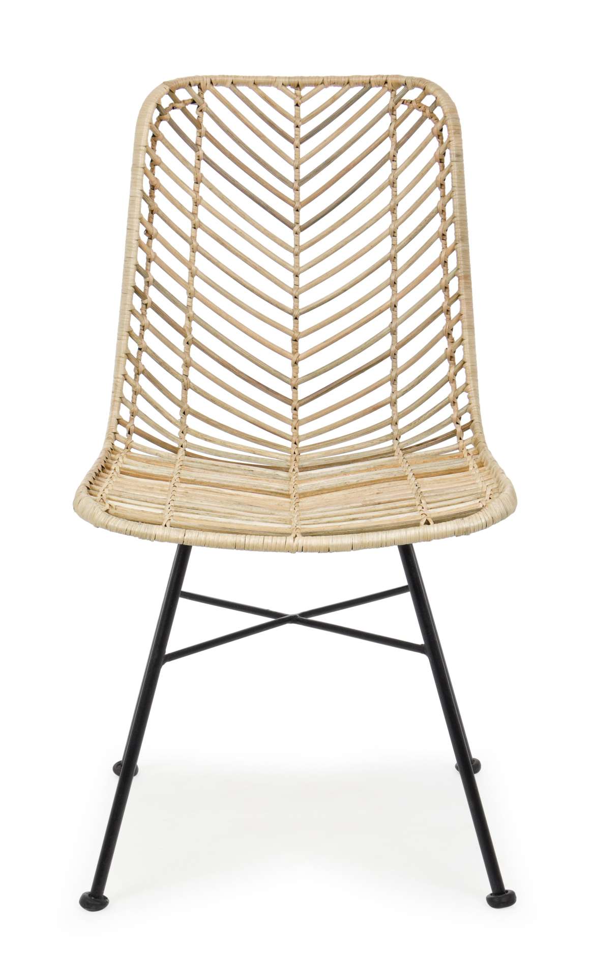 Der Stuhl Lorena überzeugt mit seinem modernem aber auch besonderem Design. Gefertigt wurde der Stuhl aus Rattan, welcher einen natürlichen Farbton besitzt. Das Gestell ist aus Metall und ist Schwarz. Die Sitzhöhe beträgt 45 cm.