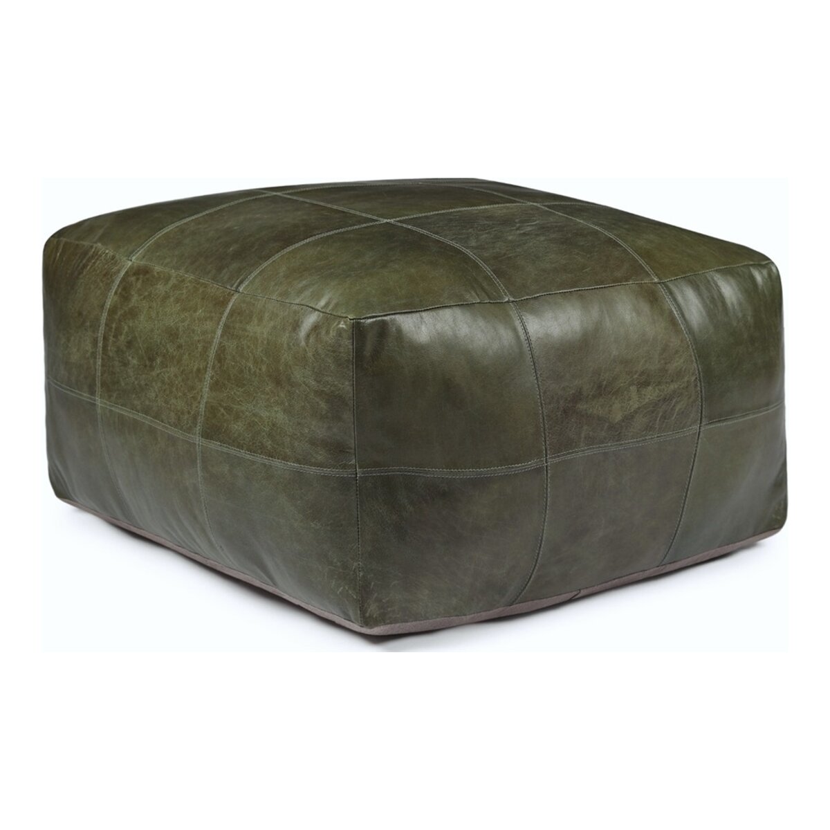 Pouf Anneta aus Leder 75x75 cm, Olive-Grün