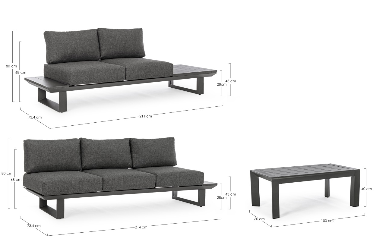 Garten-Set Konnor 3-er Gruppe, Anthrazit
