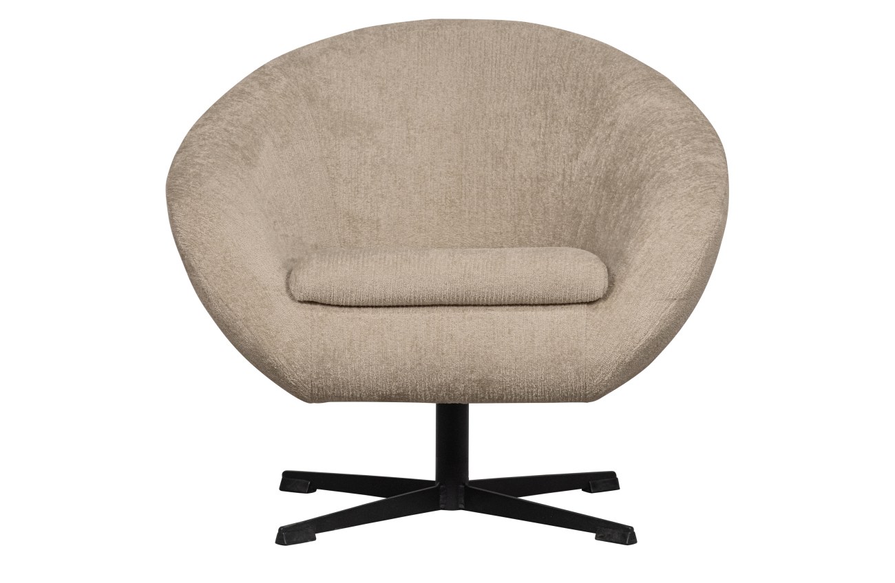 Der Sessel Desert überzeugt mit seinem modernen Stil. Gefertigt wurde er aus Stoff, welcher einen Sand Farbton besitzt. Das Gestell ist aus Metall und hat eine schwarze Farbe. Der Sessel besitzt eine Sitzhöhe von 43 cm und ist drehbar.