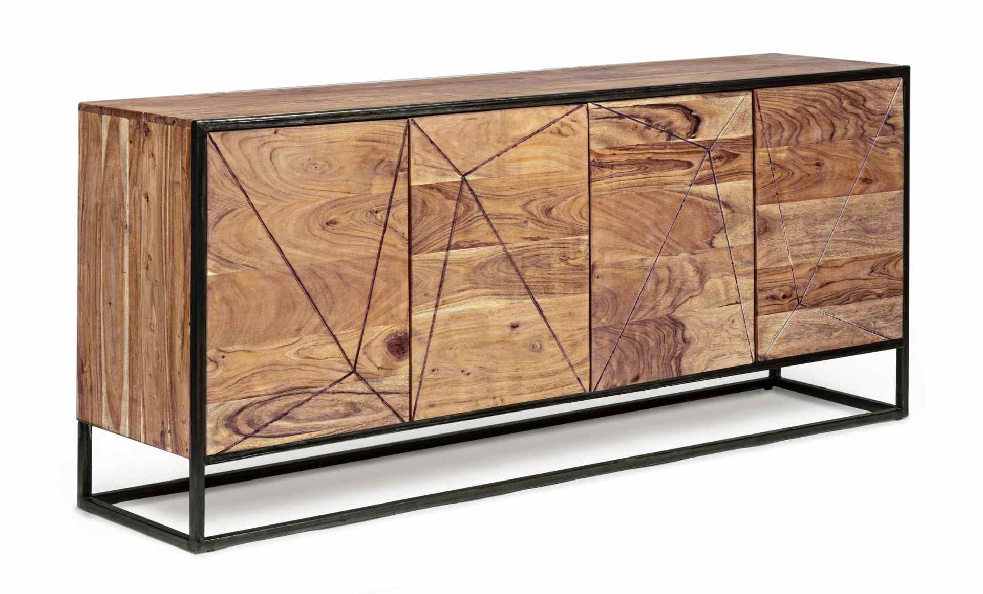 Das Sideboard Egon überzeugt mit seinem modernen Design. Gefertigt wurde es aus Akazien-Holz, welches einen natürlichen Farbton besitzt. Das Gestell ist aus Metall und hat eine schwarze Farbe. Das Sideboard verfügt über vier Türen. Die Breite beträgt 175 