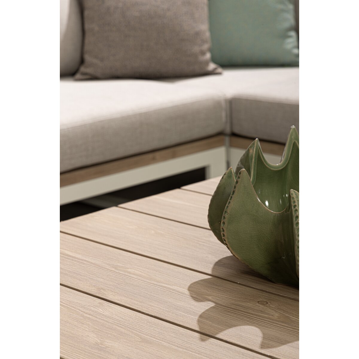 Gartenecksofa Zelmar - Aluminium Off-White & Olefin Grau, inkl. Couchtisch