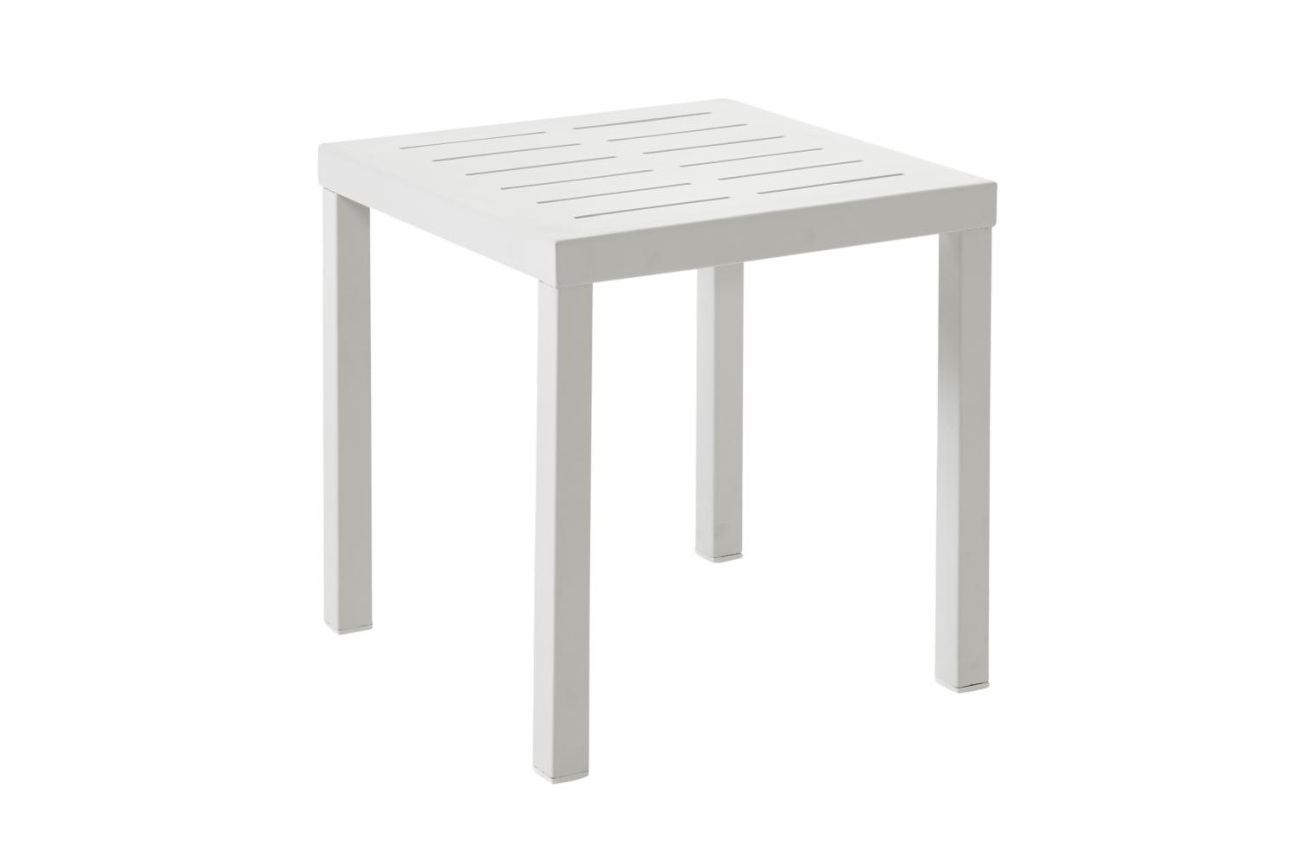 Der Gartenbeistelltisch Belfort überzeugt mit seinem modernen Design. Gefertigt wurde die Tischplatte aus Metall und besitzt einen weißen Farbton. Das Gestell ist auch aus Metall und hat eine weiße Farbe. Der Tisch besitzt eine Länger von 50 cm.