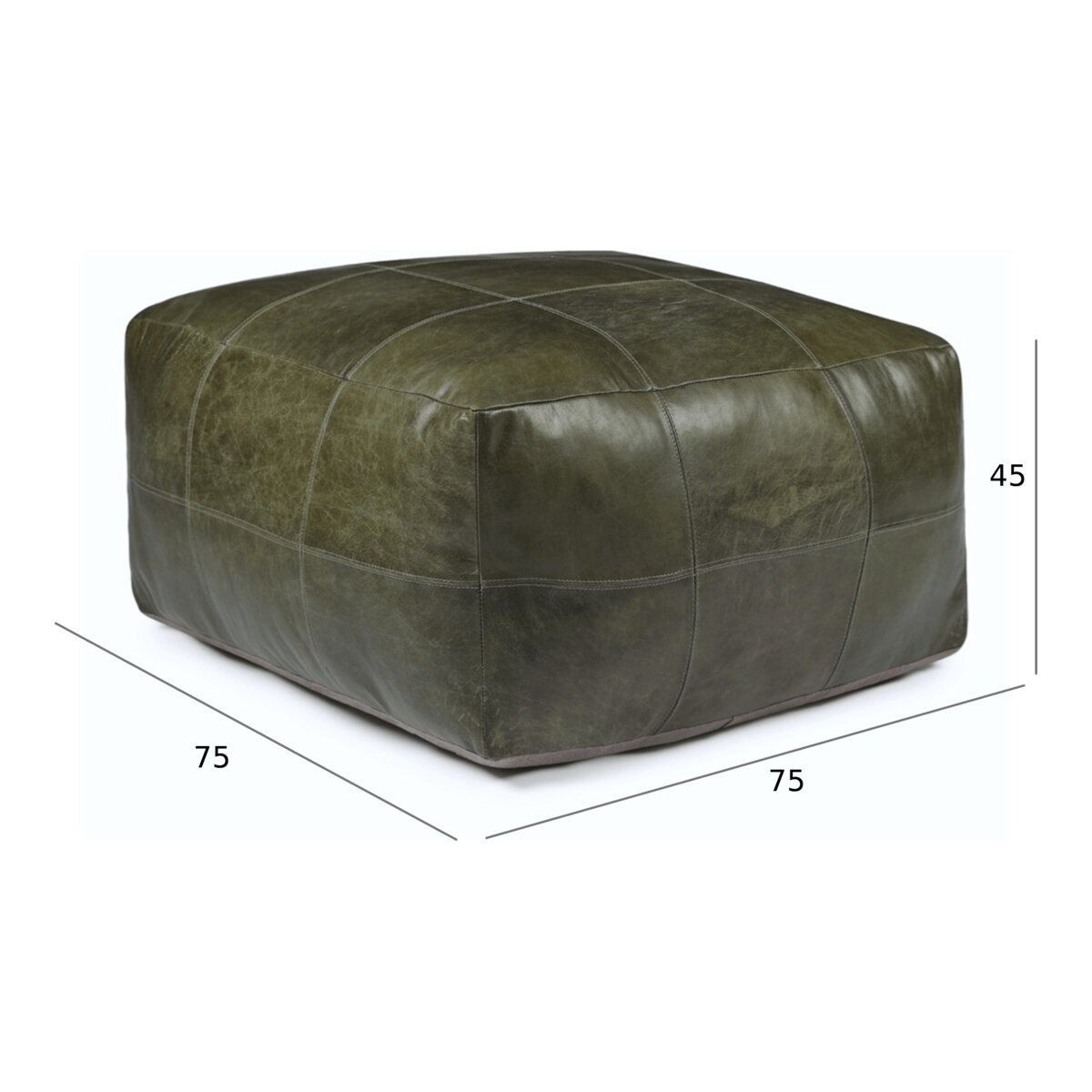 Pouf Anneta aus Leder 75x75 cm, Olive-Grün