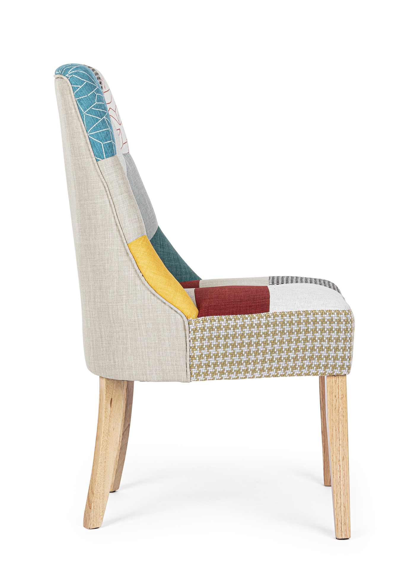Der Esszimmerstuhl Galatea überzeugt mit seinem klassischem Design. Gefertigt wurde der Stuhl aus einem Stoff-Bezug, welcher mehrfarbig ist. Das Gestell ist aus Holz und ist natürlich gehalten. Die Sitzhöhe beträgt 47 cm.