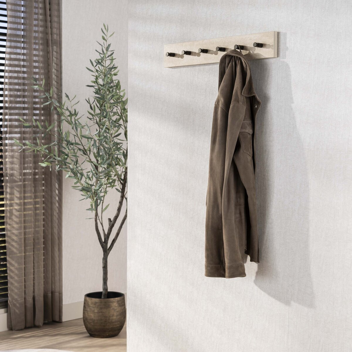 Wandgarderobe Oniva mit 6 Haken und Keramik in Travertinoptik