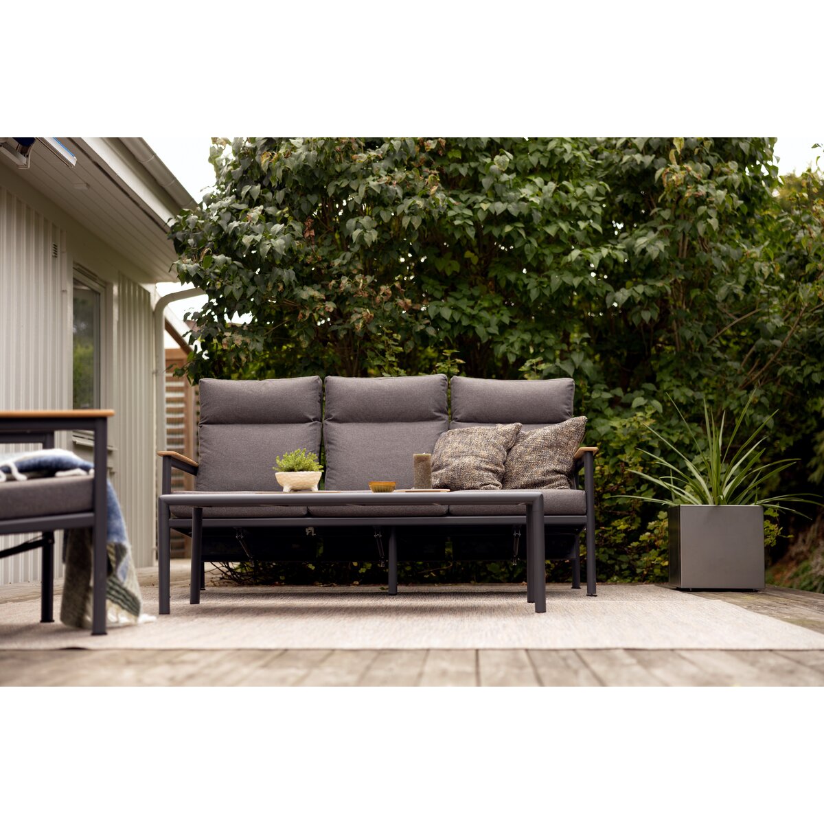 Gartensofa Gordon 3-Sitzer, Aluminium & Outdoor-Stoff, Verstellbar, Anthrazit