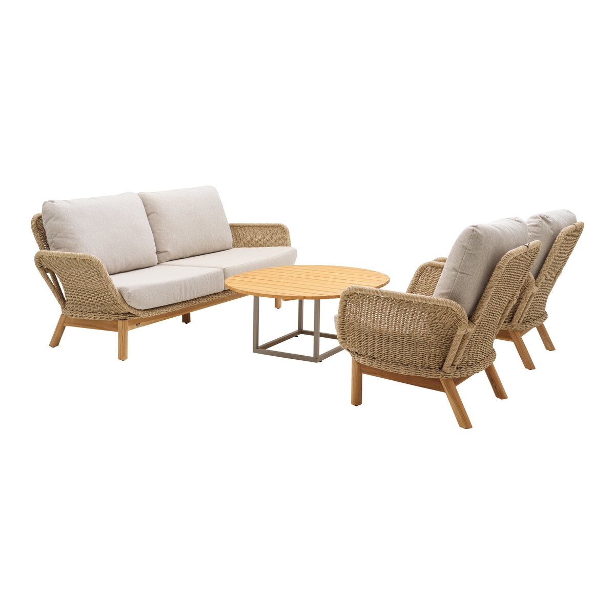 Gartencouchtisch Olive - Aluminium & Bambus, 110x80 cm, Khaki/Natur