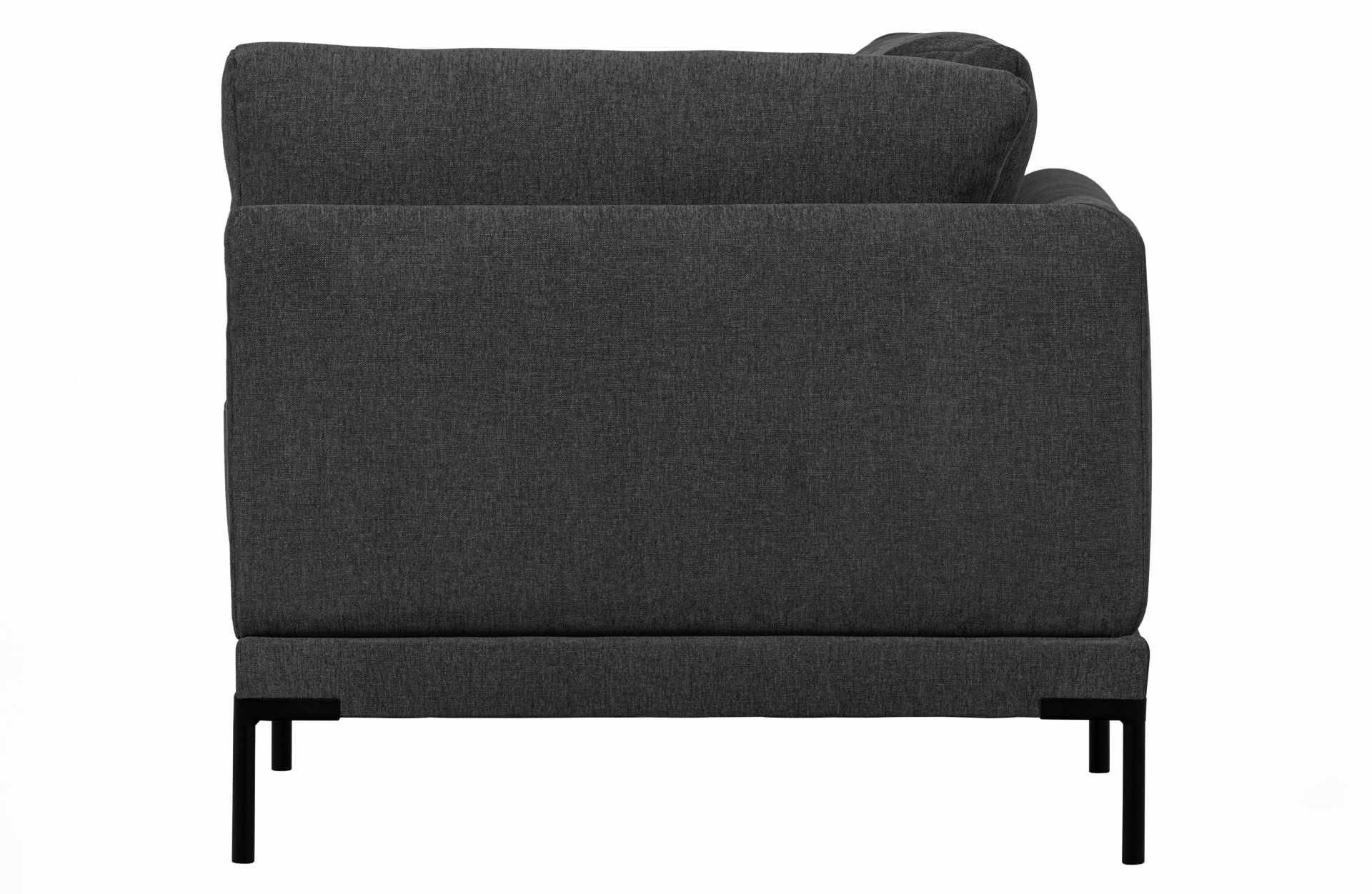 Das Modulsofa Couple Lounge überzeugt mit seinem modernen Design. Das Eck-Element wurde aus Melange Stoff gefertigt, welcher einen einen dunkelgrauen Farbton besitzen. Das Gestell ist aus Metall und hat eine schwarze Farbe. Das Element hat eine Länge von 
