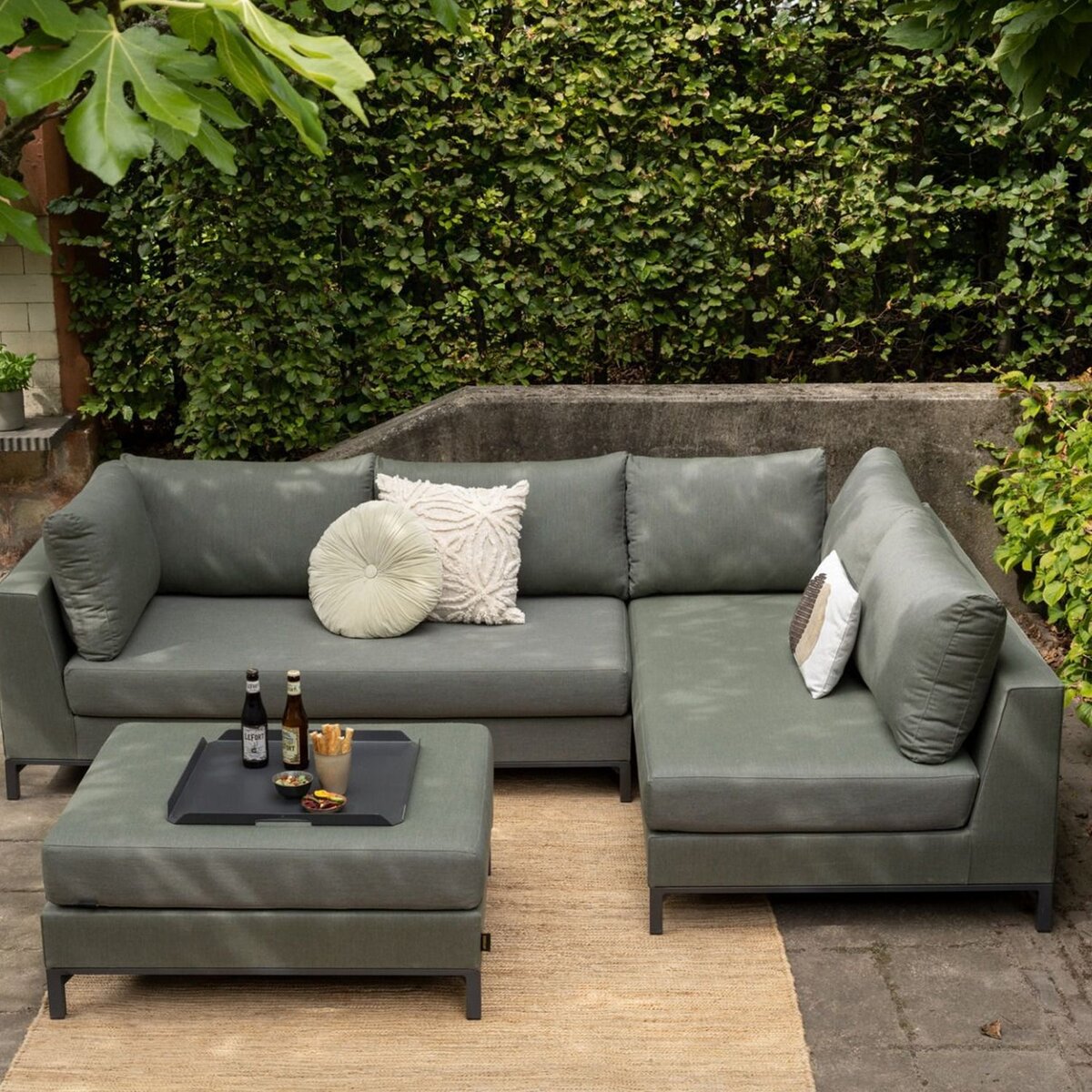 Gartenecksofa Sicilie - Aluminium & Outdoor-Stoff Grün, Rechts