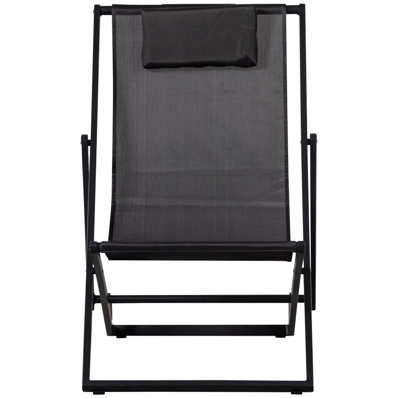 Der Liegestuhl Esper überzeugt mit seinem modernen Design. Gefertigt wurde er aus Textilene, welches einen schwarzen Farbton besitzt. Das Gestell ist aus Aluminium und hat eine schwarze Farbe. Der Stuhl besitzt eine Sitzhöhe von 35 cm.