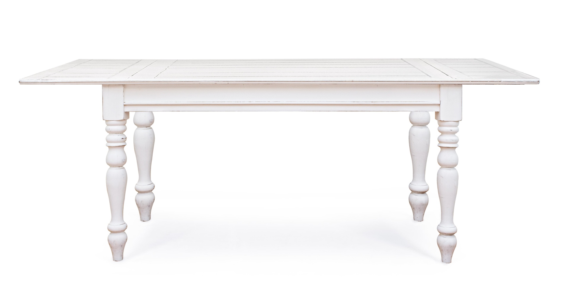 Der Esstisch Colette überzeugt mit seinem klassischem Design. Gefertigt wurde er aus Mangoholz, welches einen weißen Farbton besitzt. Das Gestell des Tisches ist auch aus MAngoholz. Der Tisch ist ausziehbar von einer Breite von 150 cm auf 240 cm.