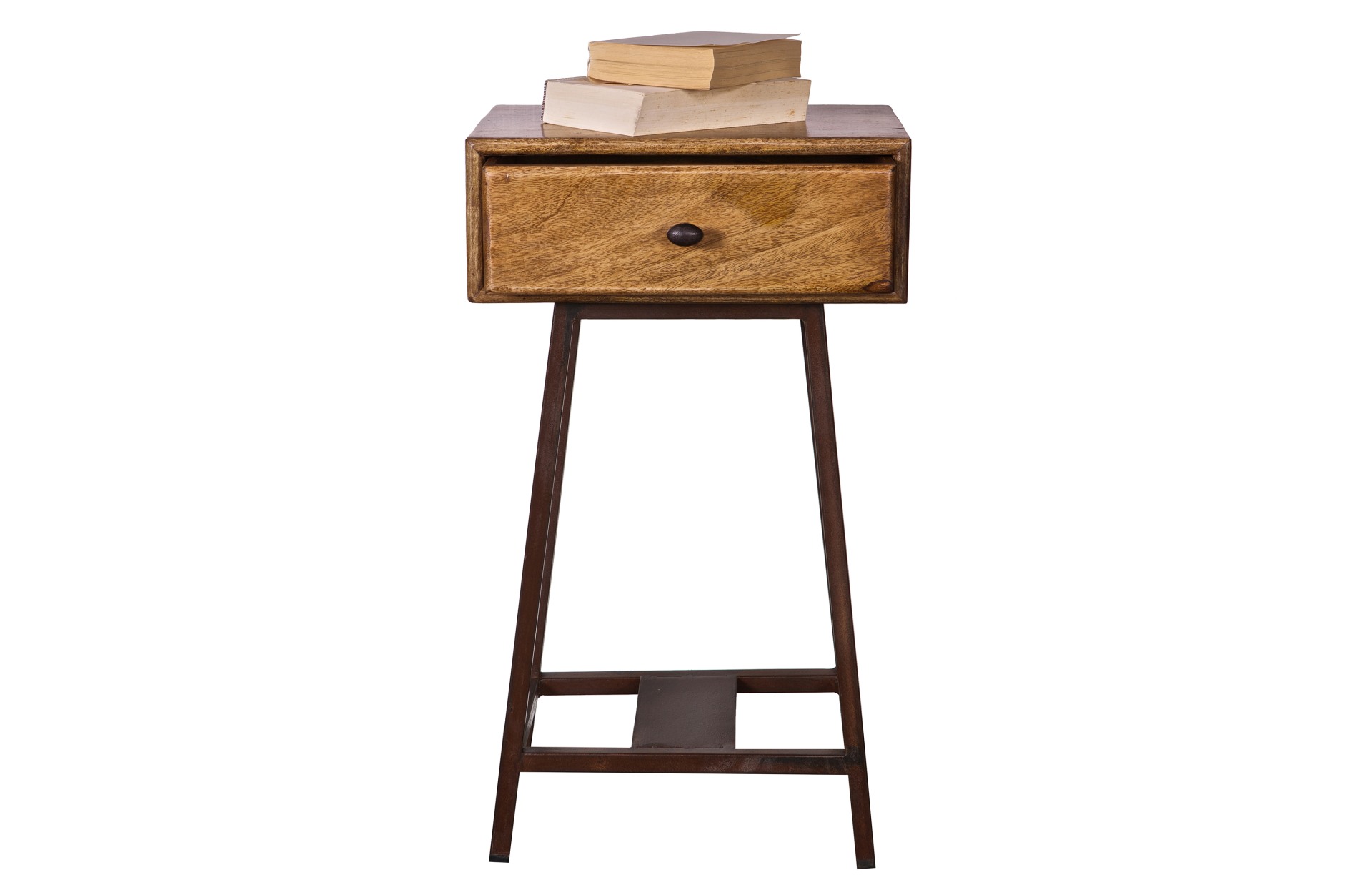 Der Beistelltisch Skybox überzeugt mit seinem besonderem Design. Der Tisch wurde aus Holz gefertigt und verfügt über eine Schublade. Das Gestell ist aus Metall. Der Beistelltisch hat einen natürlichen Farbton