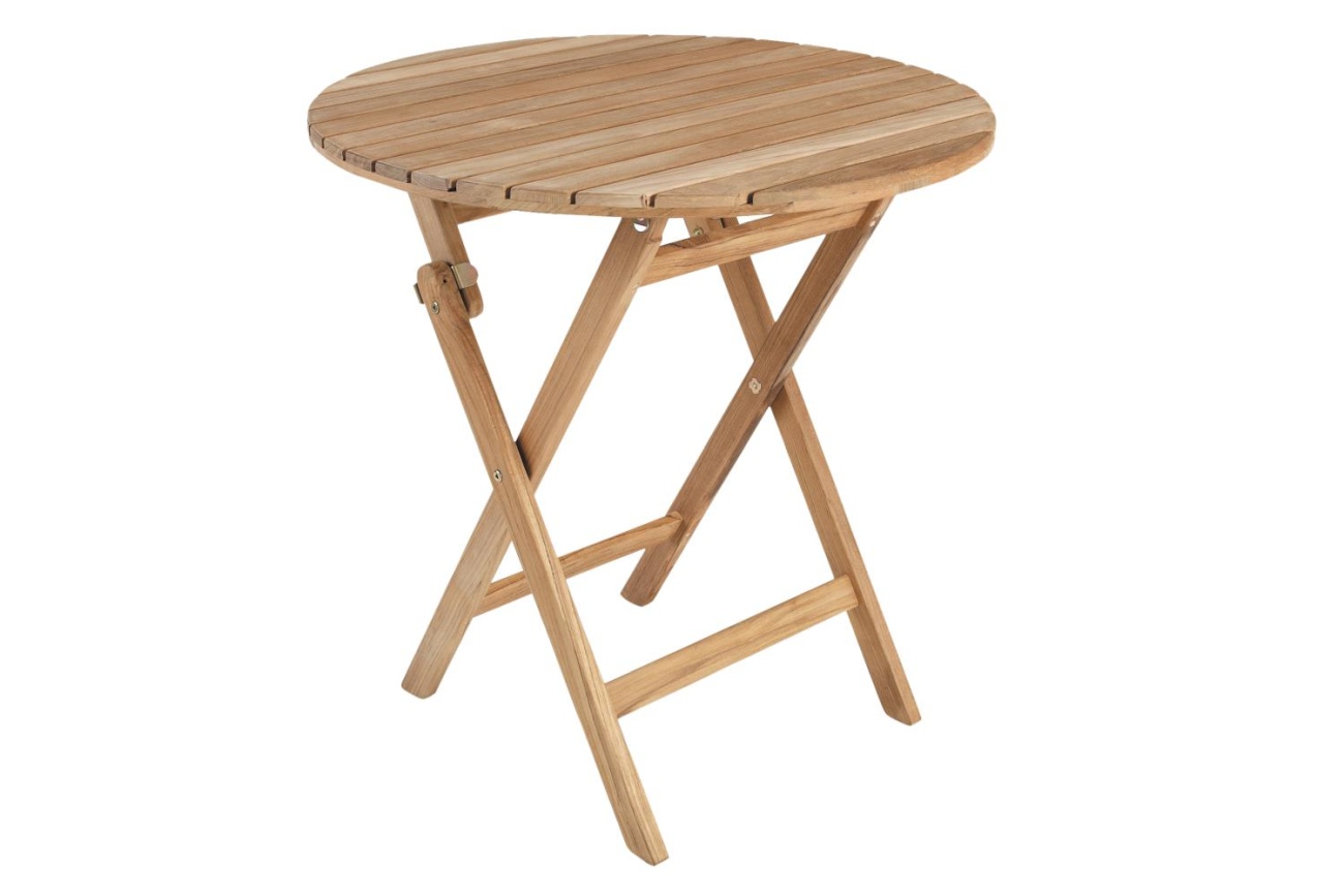 Der Gartenesstisch Nova überzeugt mit seinem modernen Design. Gefertigt wurde die Tischplatte aus Teakholz und hat einen natürlichen Farbton. Das Gestell ist auch aus Teakholz und hat eine natürliche Farbe. Der Tisch besitzt einen Durchmesser von 70 cm.
