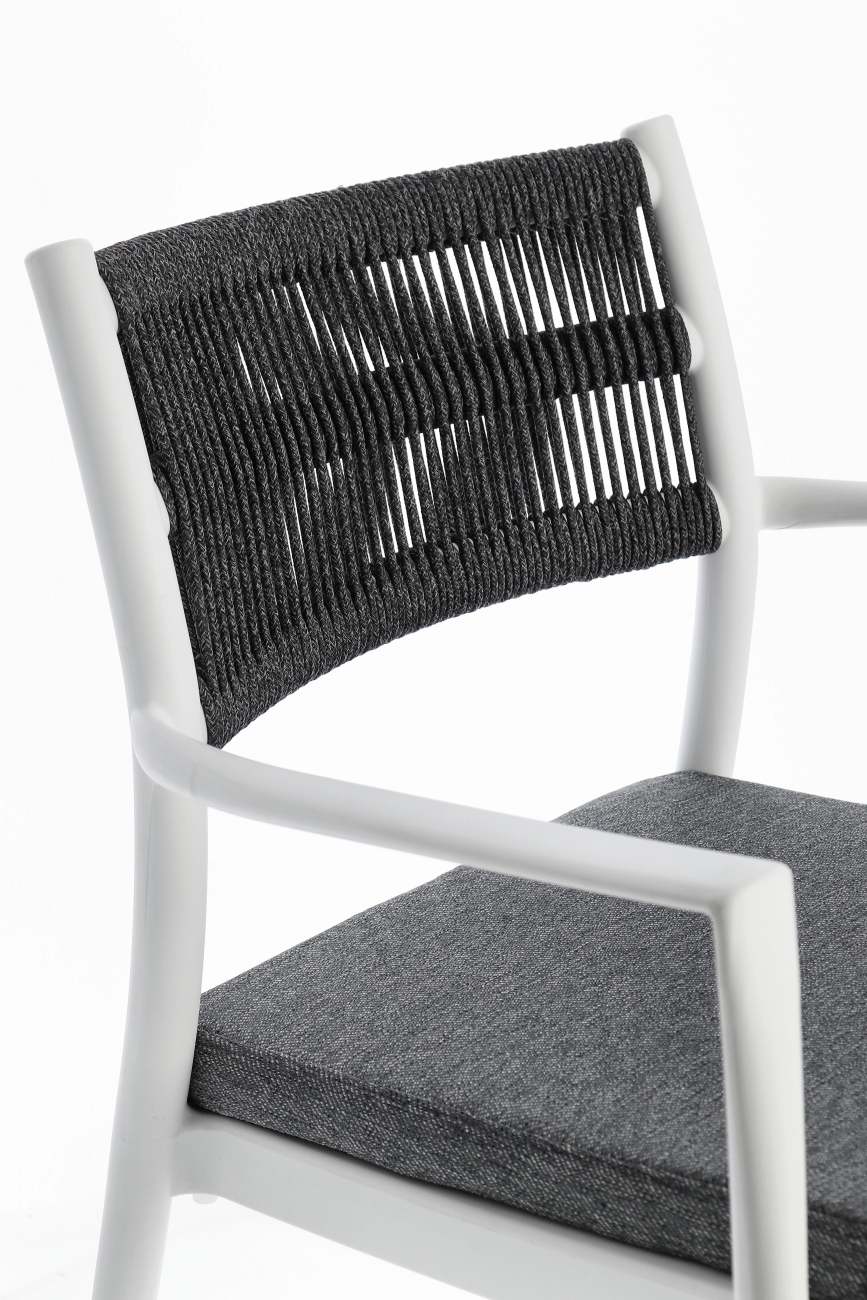 Gartenstuhl Alvin mit Armlehne, Weiß / Dunkelgrau