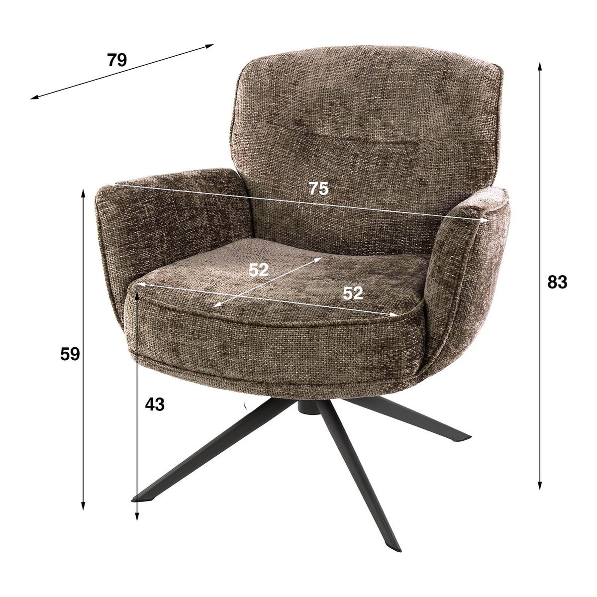 Komfortsessel Azora mit 360° Drehfunktion und Chenille-Stoff, Taupe